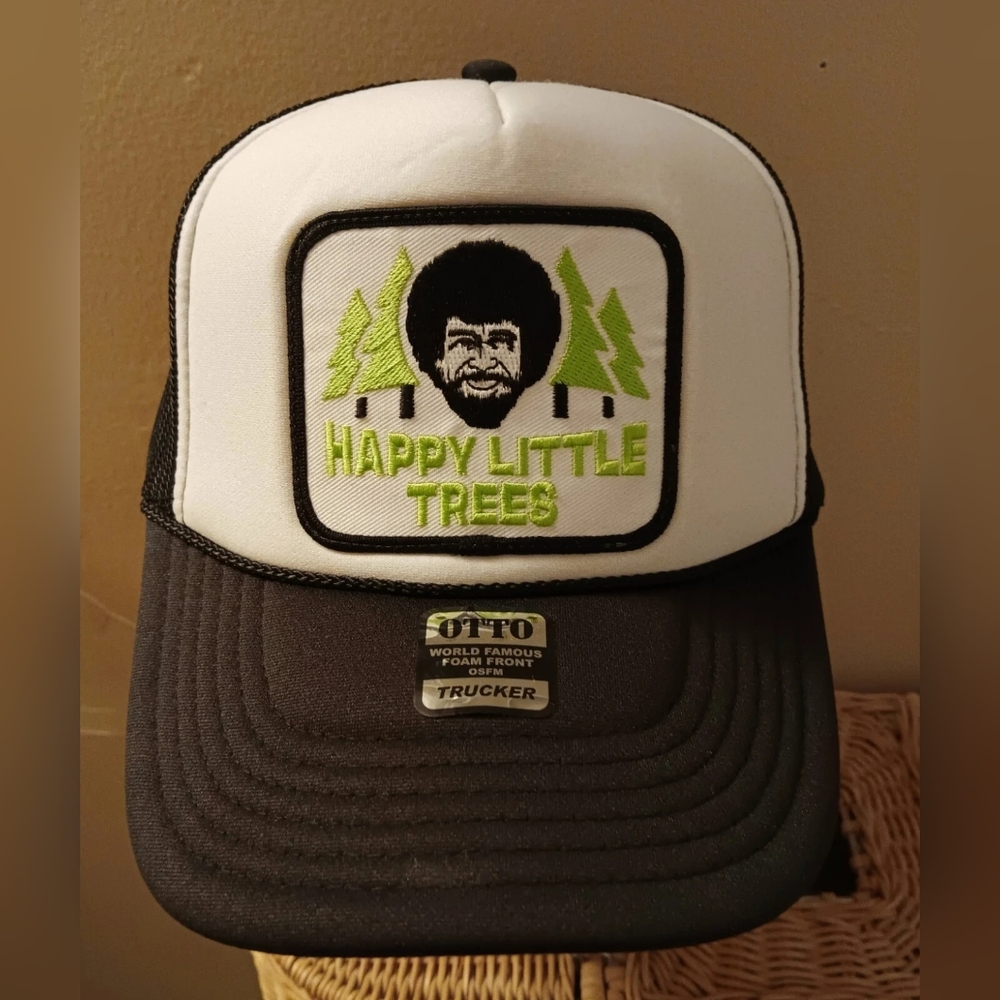 Bob Ross Happy Little Trees Trucker cap hat & t-shirt Otto Famous Foam Front - Picture 5 of 11
